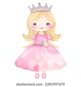 Vector Watercolor Cute Princess Illustration