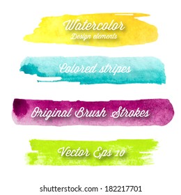 Vector watercolor design elements. Hand drawn abstract colorful ink stripes.