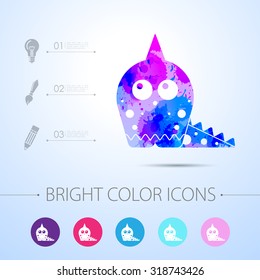 Vector watercolor dinosaur lizard icon with infographic elements 