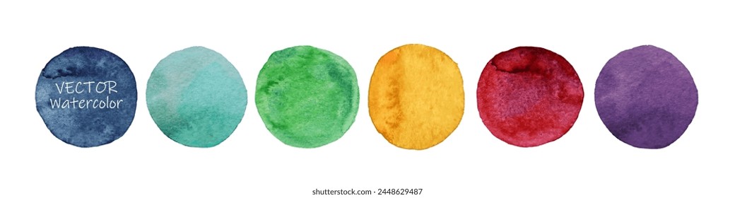 Vector Watercolor dot set. Bright Hand painted Spots on white background. Colorful vector isolated circles in watercolor.Round, circle. Isolated. Blobs of different color. For Wedding dress code card