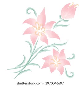 Vector watercolor drawing of  bunch fantasy pink flowers