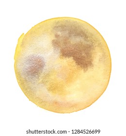 Vector and watercolor drawing of the Moon, an abstract golden yellow background texture