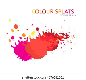 Vector watercolor drops and stains set. Hand painted artistic grunge backgrounds in pink and orange. Colored splashes isolated on white. Hipster trendy funky design elements. Splats logo background.