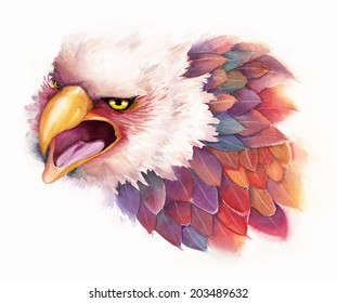 Vector watercolor eagle in fantasy style 