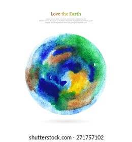 Vector Watercolor Earth Isolated On White Backdrop. Hand Drawing Planet Illustration. Earth Day.