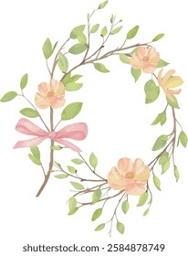 Vector Watercolor Easter Art Floral wreath with spring flowers for Spring Parties frame