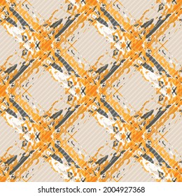 Vector watercolor effect wicker weave canvas seamless pattern background. Painterly criss cross backdrop. Woven retro color diagonal geometric grid repeat design. Lattice fibre texture all over print