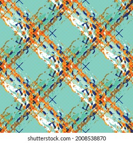 Vector watercolor effect wicker weave seamless pattern background. Painterly criss cross backdrop. Woven spacious diagonal geometric grid repeat design. Lattice rattan fibre texture all over print