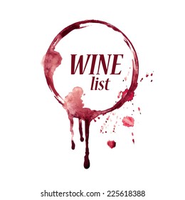 Vector watercolor emblem with spilled wine glasses stain