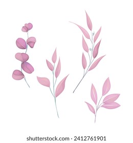 Vector watercolor eucaliptus branches and leaves bouquets illustration.