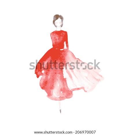 vector watercolor fashion catwalk model silhouette for beauty illustration