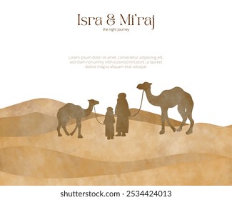 Vector Watercolor flat isra miraj Illustration Hand Drawing
