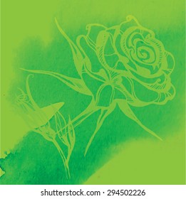 Vector watercolor floral background, freehand drawing - flowers and leafs