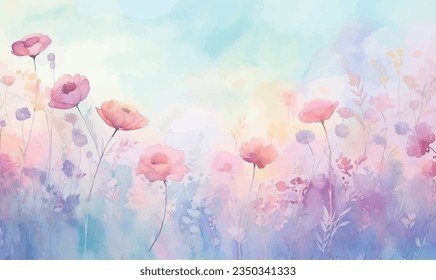 vector watercolor floral background pastel, boho