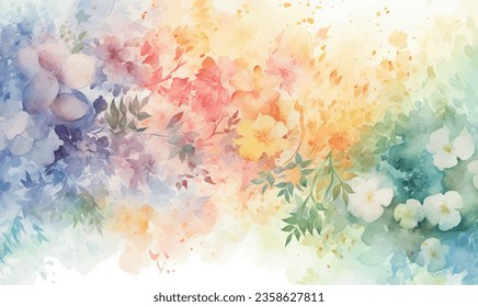 Vector watercolor floral background, rainbow colors