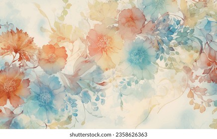 Vector watercolor floral background, textured