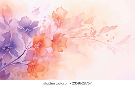 Vector watercolor floral background, violet orange