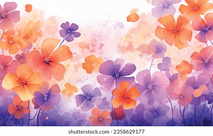 Vector watercolor floral background, violet orange