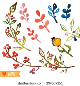 vector watercolor floral elements, each on a separate layer