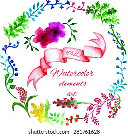 vector watercolor floral elements set