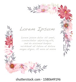 Vector watercolor floral frame isolated on a white background. 