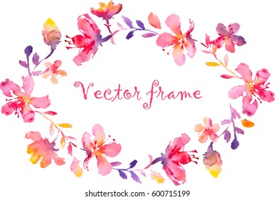 Vector watercolor floral frame. Perfect for cards, invitations and design.