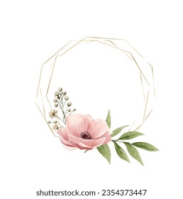 Vector watercolor floral frame with wild flowers, hand drawn template. Painted wedding monogram TJ initial. 