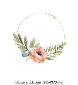 Vector watercolor floral frame with wild flowers, hand drawn template. Painted wedding monogram TJ initial. 