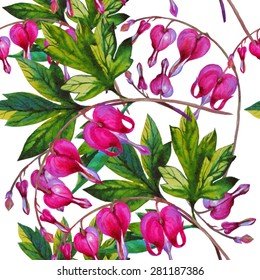 vector watercolor floral pattern with the bleeding heart.
