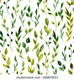 Blumenmuster mit Vektorwasserfarbe, grüne Blätter, handgezeichnet, natürliche Illustration