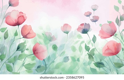 Vector watercolor floral pink and green background