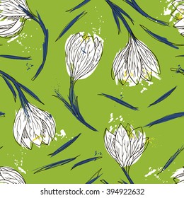 vector watercolor floral seamless pattern with snowdrops, hand drawn natural  background