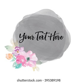 Vector Watercolor Flower Background Frame with Purple Floral Elements