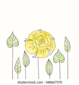 Vector watercolor flower border. Hand draw romantic floral illustration