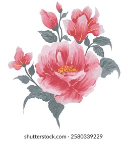 vector watercolor flower bunch isolated on white background. Set of vintage floral vector bouquet of peonies. design for wallpaper, pattern fills, web page background, surface textures.