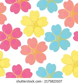 Vector watercolor flower continuous, seamless watercolor flower.  Floral seamless texture with flowers.