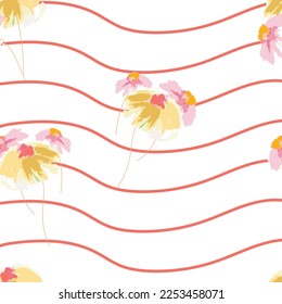 Vector watercolor flower continuous, seamless watercolor flower, floral pattern, flowing repeat pattern, pink and red floral