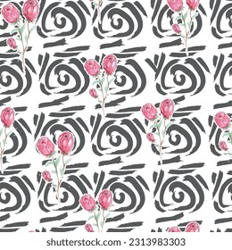 Vector watercolor flower continuous, seamless watercolor flower, floral pattern, flowing repeat pattern, pink and red floral