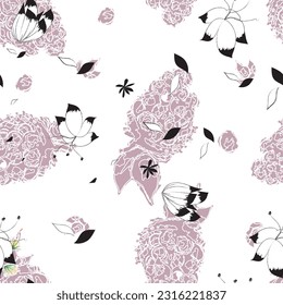 Vector watercolor flower continuous, seamless watercolor flower, floral pattern, flowing repeat pattern, pink and red floral