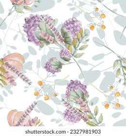 Vector watercolor flower continuous, seamless watercolor flower, floral pattern, flowing repeat pattern, pink and red floral
