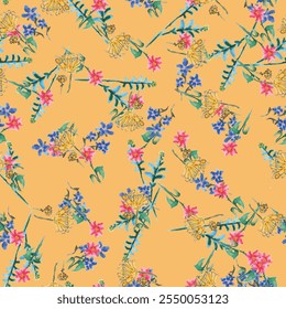 Vector watercolor flower continuous, seamless watercolor flower, floral pattern, flowing repeat pattern, pink and red floral for textile, fashion, fabric, scarf, pattern. 