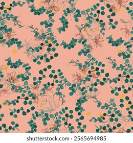 Vector watercolor flower continuous, seamless watercolor flower, floral pattern, flowing repeat pattern, pink and red floral for textile, fashion, fabric, scarf, pattern. 