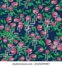 Vector watercolor flower continuous, seamless watercolor flower, floral pattern, flowing repeat pattern, pink and red floral for textile, fashion, fabric, scarf, pattern. 