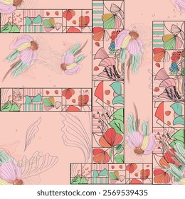 Vector watercolor flower continuous, seamless watercolor flower, floral pattern, flowing repeat pattern, pink and red floral for textile, fashion, fabric, scarf, pattern. 