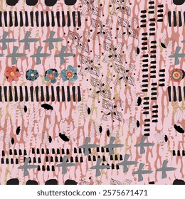 Vector watercolor flower continuous, seamless watercolor flower, floral pattern, flowing repeat pattern, pink and red floral for textile, fashion, fabric, scarf, pattern. 