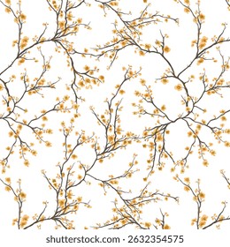 Vector watercolor flower continuous, seamless watercolor flower, floral pattern, flowing repeat pattern, yellow floral
