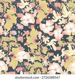 Vetor aquarela flor contínua, sem costura aquarela flor, padrão floral, fluindo repete padrão, rosa e vermelho floral
