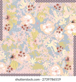 Vector watercolor flower continuous, seamless watercolor flower, floral pattern, flowing repeat pattern, pink and red floral