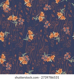 Vector watercolor flower continuous, seamless watercolor flower, floral pattern, flowing repeat pattern, pink and red floral