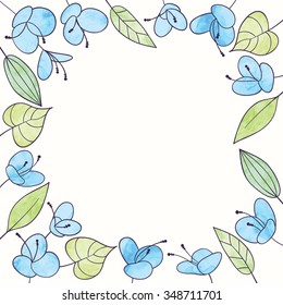 Vector watercolor flower frame. Hand draw romantic floral illustration